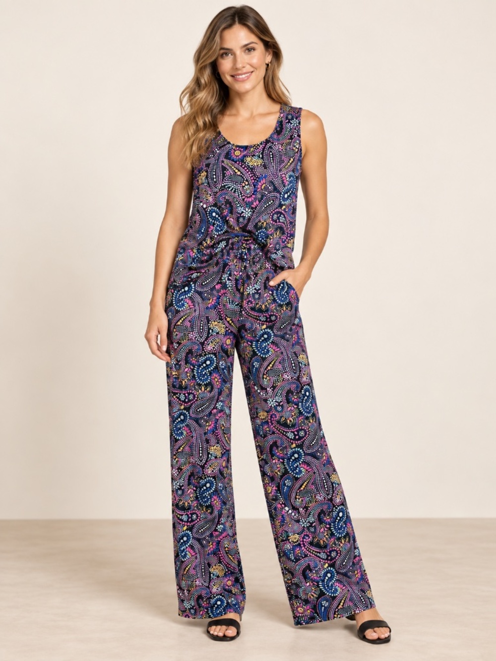 Dear Scarlett Black Multicolor Paisley Wide Leg Pants Set